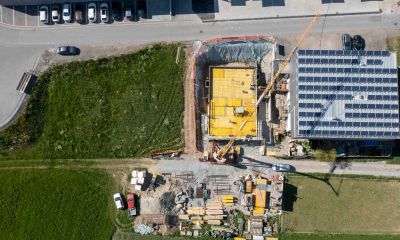 Luftaufnahme von Baustelle 3er in Scuol